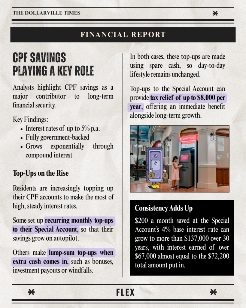 Explore monthly top-ups to your CPF Special Account or lump-sum top-ups. Get tax relief of up to $8,000
