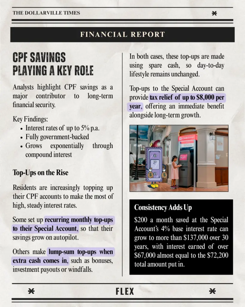 Explore monthly top-ups to your CPF Special Account or lump-sum top-ups. Get tax relief of up to $8,000